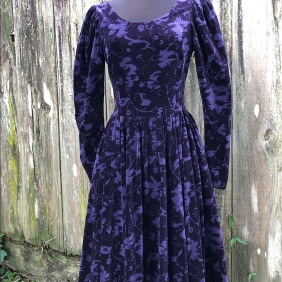 Vintage Laura Ashley Purple Velvet Dress - Picture 2 of 8
